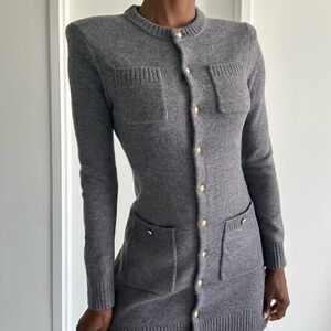Gray Button-Up Knit Dress